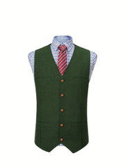 Men'S Vest Wool Blend Herringbone Vintage Men'S Fashion Vest, Groom Best Man Formal Wedding Party Casual Vest
