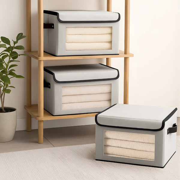 5 Packs Foldable Storage Bins with Lids 39*25*25cm Cube Organizer Baskets with Clear View Window & Handles, Fabric Storage Cubes for Closet, Shelf & Home Organization