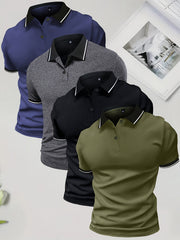 4pcs Set of Summer Lapel Men'S Polo Shirts Solid Color Short Sleeve Multicolor Golf Shirts Workwear Casual Athletic Wear Men'S Top