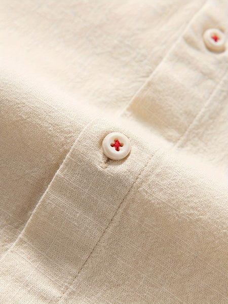 Linen Men'S Casual Shirt Long Sleeve Linen Solid Color Breathable Fashion Men'S Top Blouse Retro Open Front with Pockets