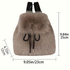 1pc Women's Plush Faux Fur Backpack - Soft Mini Daypack with Adjustable Drawstring Closure & Strap, Golden-Tone-like Black Tip (No-Washable) - Elegant White/Black Mini Bag for,, Travel - Faux-Fur Coat-Like Texture Purse, Bags For Women, Small Backpack For
