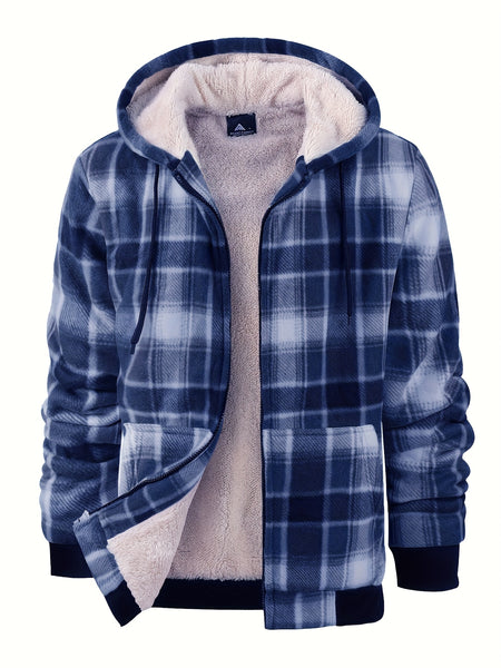 Men'S Heavyweight Fleece Hoodies Jacket - Full Zip Up Thick Sherpa Lined Flannel Plaid Shirt Jacket