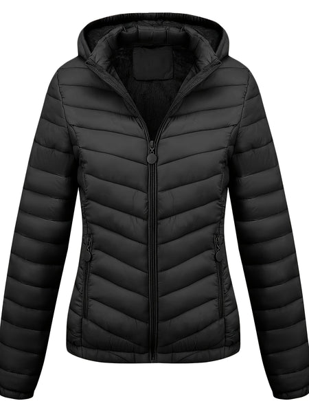 Women's Autumn/Winter Fashion Simple Versatile Lightweight Commuter Hooded Padded Coat with Pockets