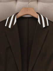Fashionable Elegant Solid Color Casual Street Striped Suit and Pants Set