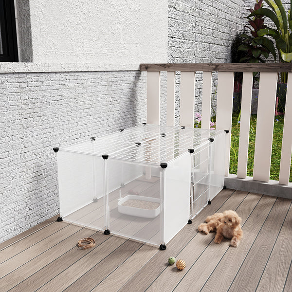 Roofed Cat Playpen System, 12/16/18 Panel Choices, Transparent Cat Enclosure with Top, Complete Kitty Condo with Top Cover, Escape-Proof Indoor Sanctuary, Top Cover Included for Small/Medium Dogs Indoor Protection & Security, Ideal for Indoor Training, Li