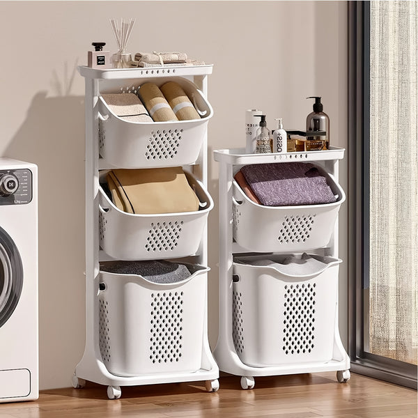 2-Tier/4-Tier Rolling Laundry Cart with Removable Baskets - Heavy-Duty Plastic Frame & Wheeled Hamper Organizer, Modern Bathroom Storage Cart Suitable for,, Dorm, Hotel - Space-Saving Clothes Sorting System, Laundry Baskets