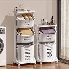2-Tier/4-Tier Rolling Laundry Cart with Removable Baskets - Heavy-Duty Plastic Frame & Wheeled Hamper Organizer, Modern Bathroom Storage Cart Suitable for,, Dorm, Hotel - Space-Saving Clothes Sorting System, Laundry Baskets