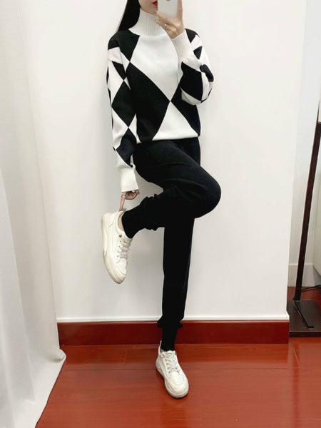 Women's New Autumn/ Winter Casual Check Pattern Sweater Set - Style Trendy Two-Piece Outfit, Perfect for Spring/ Autumu/ Winter