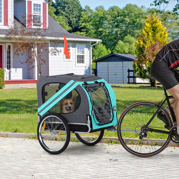 Pawhut Pet Bicycle Trailer Dog Cat Bike Carrier Water Resistant Green Outdoor