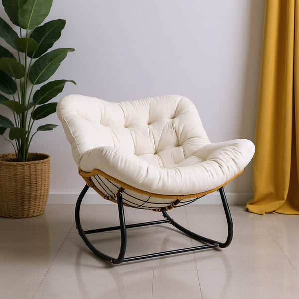 Egg Chairs Oversized Rattan Wicker Outdoor Rocking Chair Metal Frame Garden Rocking Chair Large Support Modern with Cushioned Seat