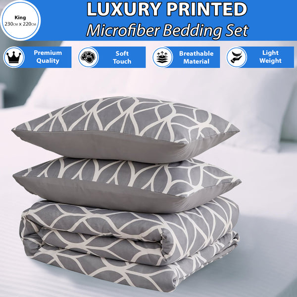 Microfiber Printed Bedding Set | Ultra Soft Duvet Quilt Cover Lightweight & Breathable Fabric | Elegant Patterned Design for Modern Bedrooms | Available in King Size | Machine Washable, Quick Dry & Long Lasting Comfort | LOCAL WAREHOUSE Dispatch | Trusted