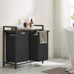 Dirty Laundry Basket, 2 Compartments, Bin, with 2 Removable Oxford Cloth Bags, Metal Frame, 2 X 46 Litres, 73 X 33 X 72cm, Laundry Baskets