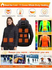 Women's Heated Jacket, Long Sleeved Clothing, USB Electric Heated Jacket with 3 Levels, and 9 Zones, Suitable for Outdoor Camping, Hiking, and Skiing. Warm Clothing (excluding Battery Pack)