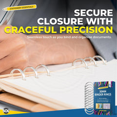 SOL 70pk Loose Binder Rings, 30mm Loose Leaf Binder Rings for Flashcards & Crafts, Durable Metal Rings for Books & Documents, Easy to Open & Close, Ideal for Binding, Organising Cards & Holding Keys