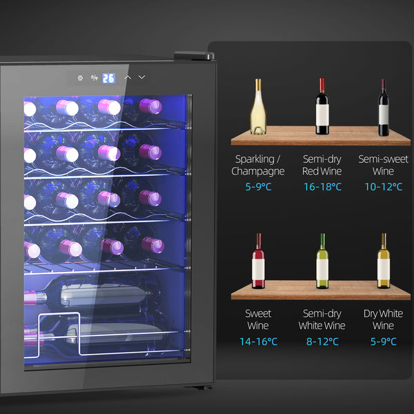 Freestanding Wine Cooler Fridge, 20 Bottle, 53 Litre Capacity, 43cm Quiet Under Counter Compressor Drinks Beer Wine Fridge with Glass Door, LED Light, Digital Touch Screen, Temperature Control