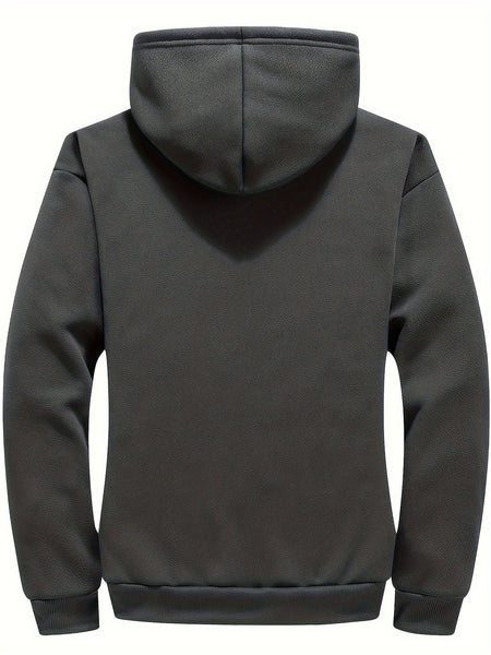 Men's Casual Zip-Up Hooded Jacket with Letter Print, Black & Beige Contrast, Regular Fit, Machine Washable, Front Pockets for Outdoor & Casual Attire
