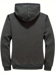 Men's Casual Zip-Up Hooded Jacket with Letter Print, Black & Beige Contrast, Regular Fit, Machine Washable, Front Pockets for Outdoor & Casual Attire