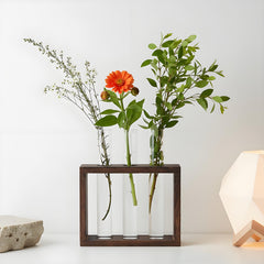Multi-Tube Plant Propagation Station with Wooden Stand & Metal Swivel Holder, Desktop Retro Plant Terrarium Bulb Vase for Indoor Hydroponic Flowers, Tabletop Glass Planter Housewarming Gifts for Plant Lovers, 28x13.8cm (3 Tubes)