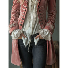 2026 Women'S Autumn Winter Long Sleeve Solid Color Patchwork Lace Golden Velvet Jacket European American Style