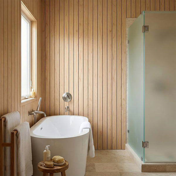 1pc 3D Imitation Wood Grain Grille Wall Panels, 300*40cm, Self-adhesive Vertical Stripe Wall Stickers, Peel and Stick, TV Background Decoration Stickers for Bedroom and Living Room, Kitchen and Bathroom Wall Renovation Stickers, Ideal for Renovating Livin