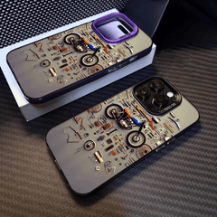Phone Case - A Colorful Silver Phone Case Featuring a Retro Motorcycle Parts Disassembled Art Design, Compatible with Various for Iphone Including for Iphone 17 Pro Max, 16, 15, 14, 13, 12, And 11 Series, Designed to Be Stylish And Anti-Fall