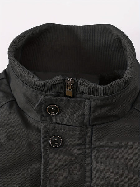 Men's Tactical Jacket with Multiple Pockets, Practical Workwear Style Coat