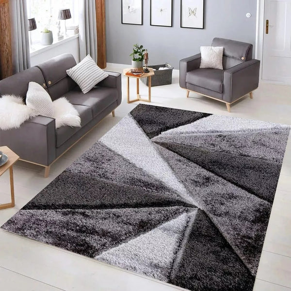 Luxury Soft Shaggy Area Rug – Modern Non-Shedding Geometric Triangles Design, High-Pile Plush Living Room Carpets, Large Thick Rug for Bedroom, Kitchen, Lounge & Home Décor – Contemporary Floor Rug & Mats