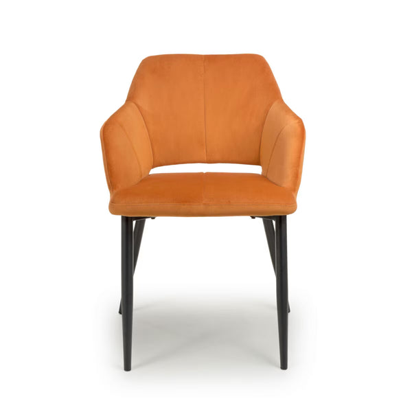 Nero Burnt Orange Velvet Quilted Dining Chair, 2 Pack