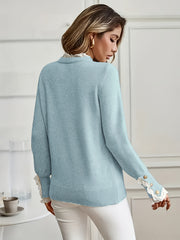 Ladies' Pullover with Lace Trim at The Cuffs And Neckline, a Casual And Elegant Sweater Top