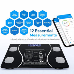 Bluetooth Smart Body Fat Scale 180kg Digital BMI Weight Scale with App Body Composition Analyser LED Display Wireless Bathroom Scale