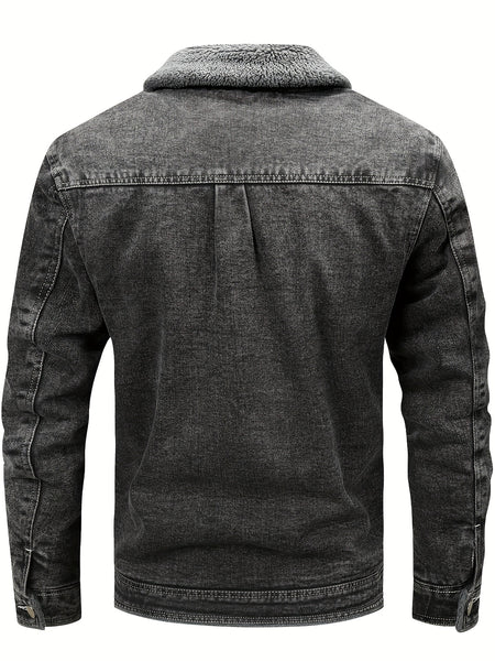 Winter Fleece Warm Denim Jacket Washed with Vintage Style
