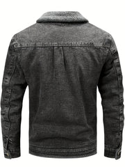 Winter Fleece Warm Denim Jacket Washed with Vintage Style