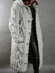 2026 New Women's Fashion Oversized Cardigan Sweater Coat, Casual Hooded Cardigan, Medium-Length Sweater Coat