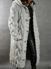 2026 New Women's Fashion Oversized Cardigan Sweater Coat, Casual Hooded Cardigan, Medium-Length Sweater Coat