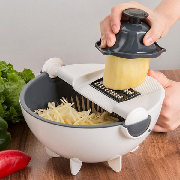 Rotate Vegetable Cutter 9 in 1 Multifunction Vegetable Slicer with Drain Basket Portable Large Capacity Vegetables Chopper Sets Kitchen Tool Kitchen Accessories