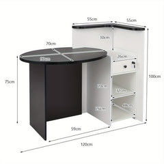 COSTWAY Modern Black Reception Desk with Lockable Drawer & Adjustable Shelf - Heavy-Duty Engineered Wood & MDF Construction, Spacious Oval Desktop (89.92cm x 69.85cm), 2-Tier Open Shelves & 3-Position Adjustable Shelving for Office, Reception  or Home - E
