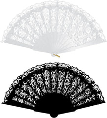 Black Lace Spanish Fan for Women, One Size, Foldable Lace Fan, Hand Held Fan for Wedding Party, Fancy Dress Costume Accessory