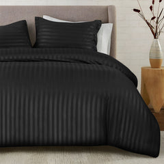 Premium Hotel Quality Satin Stripe Duvet Cover Set Double with Pillowcases | Reversible Soft Quilt Bedding | Easy Care Breathable Luxury Quilt Cover