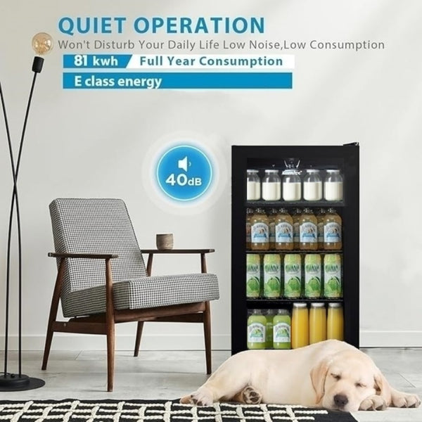 Midea COMFEE' Under Counter Drinks Fridge - 93L Capacity, Holds Up To 115 Cans, Precision Cooling (2℃ To 15℃), Full-Length Low-E Glass Door, Removable Shelves, LED Light, Low Noise [Energy Class E] - Essential for Home Kitchens & Dorms
