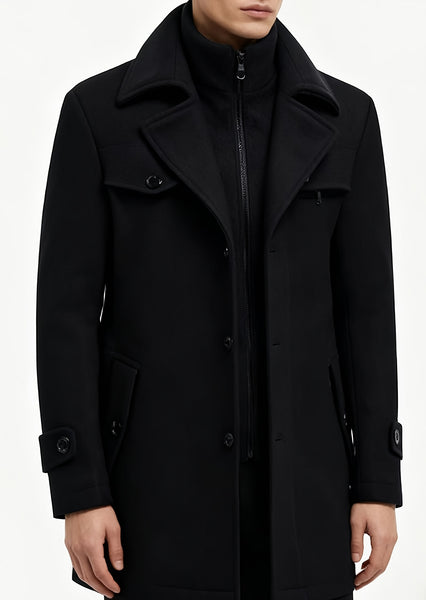 New Autumn And Winter 802 Detachable Double-Layer Collar Thick Velvet Blend Overcoat for Men