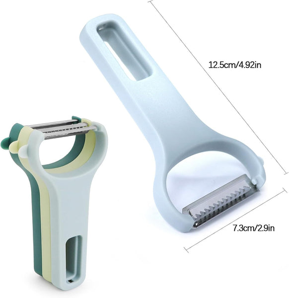 Vegetable Peelers for Kitchen, 3 Stainless Steel Blades Straight/Serrated/Julienne Peeler, Y Shape for Carrot Cucumber Potato Veggie Fruit (3 Color Set, Regular-Steel Blades)