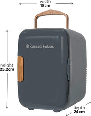 Russell Hobbs RH4CLR1001SCG 4L/6 Can Mini Portable Cooler & Warmer for Drinks, Cosmetics/Makeup/Skincare, AC/DC Power, Scandi Style, Grey & Wood Effect, for Bedroom, Home, Caravan, Car