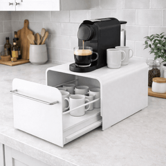 Coffee Machine Stand with Storage Drawer Metal Countertop Organiser Box for Cups and Coffee Accessories, Kitchen Worktop Space-Saving Rack