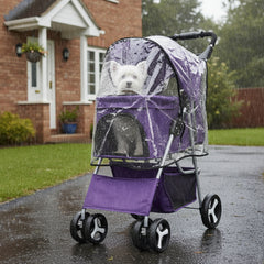 Foldable Pet Stroller With Rain Cover, Portable Foldable Outdoor Walking Cart with Large Space, Hand-Pull Design, Durable Oxford Fabric, Ergonomic Handle & Ventilation Mesh, Lightweight & Sturdy Frame For Small To Medium Dogs - Outdoor Pet Carrier, Modern