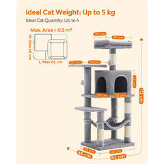 112 cm Cat Tree, Multi-Level Soft Plush Cat Tree, Cat Tower Condo with 4 Cat Scratching Posts, Hammock, Cave, Platform, Toys, Pink/White/Beige/Grey, Easy Assembly and Sturdy, Indoor Cat Furniture