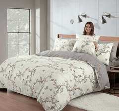 3pcs Caramel Flower Duvet Cover Set - Premium Floral Duvet Cover with Pillow Cases Super Soft Flower Bedding Sets Breathable Reversible Grey Quilt Covers, Machine Washable Double King Superking Size