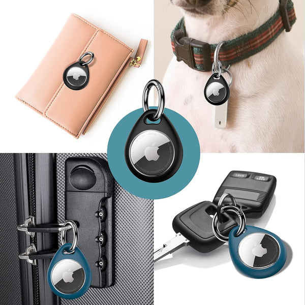 Unbreakcable 360° Protective Case for Airtag, [4-Pack] Airtags Keyring Holder, Scratch-Resistant, Lock Design, Keychain for Airtag, TPU Full Cover Case for Key, Bag, Luggage, Pet Collar (Black & Blue)