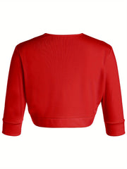 Female Cardigan Coat, Solid Color Long Sleeve Short Jacket Crop Tops for Spring Fall, Yellow/Purple/White/Black/Red