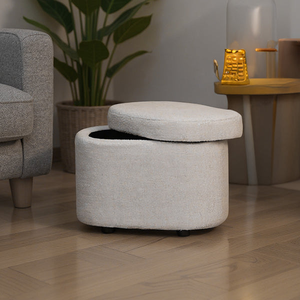 1pc Plush Teddy Round Upholstered Storage Ottoman Stool - 60x40x45cm Lidded Footrest with Hidden Storage Space | Multi-Functional Shoe Changing Bench for Living Room, Bedroom & Entryway | 3cm Black Plastic Legs (Green/White)