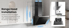 Midea COMFEE' 60cm Angled Cooker Hood Energy Class A++ - Tempered Glass Extractor Hood with Touch Screen, LED Lights, Recirculating & Ducting System, Wall-Mounted Black Kitchen Fan, A Must-Have for Every Home Kitchen